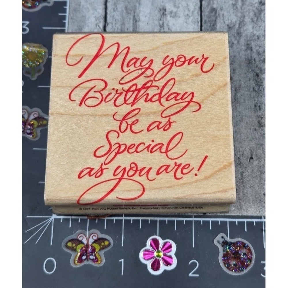 Hero Arts Special Birthday F456 Script Wishes Rubber Stamp Wood #O118